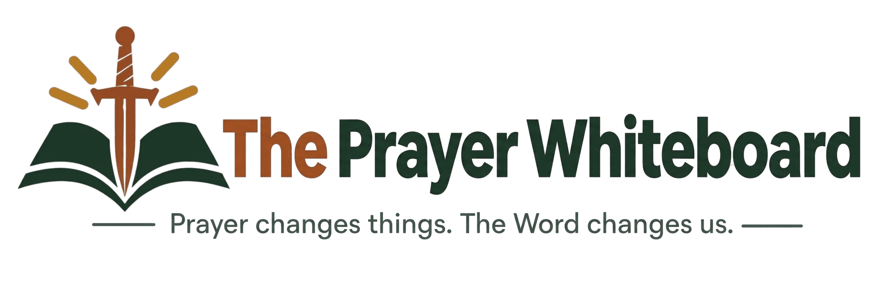 The Prayer Whiteboard sword logo with tagline